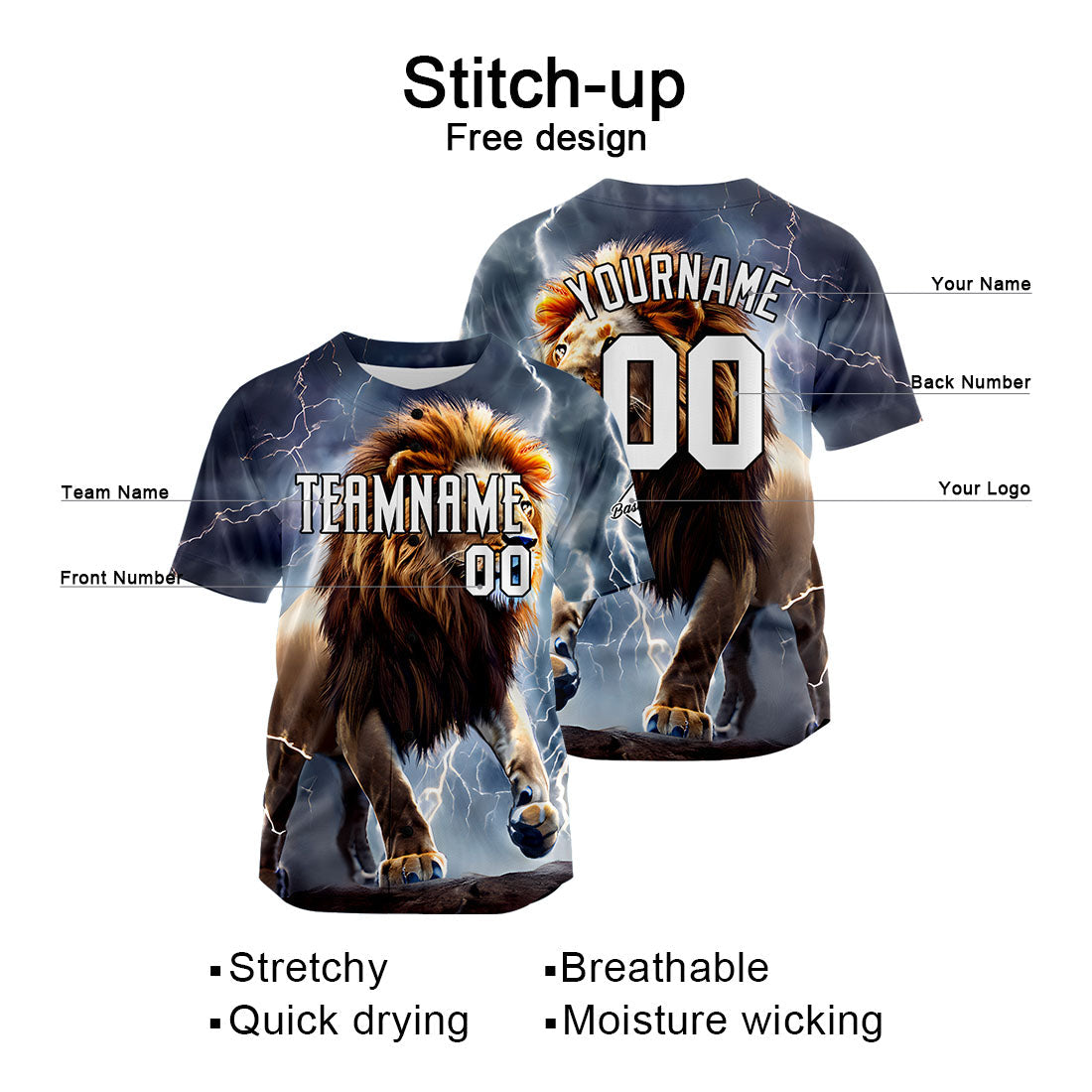 Uniformes de béisbol Lightning Lion personalizados de alta calidad para adultos y niños & optimizados para el rendimiento