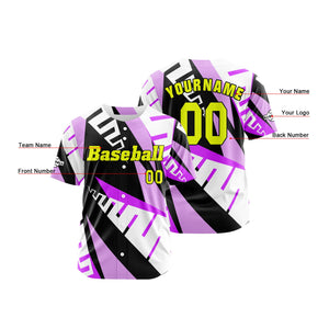 Camiseta de béisbol morada personalizada con botones para hombre mujer adulto y joven Estampado de nombre número y logotipo