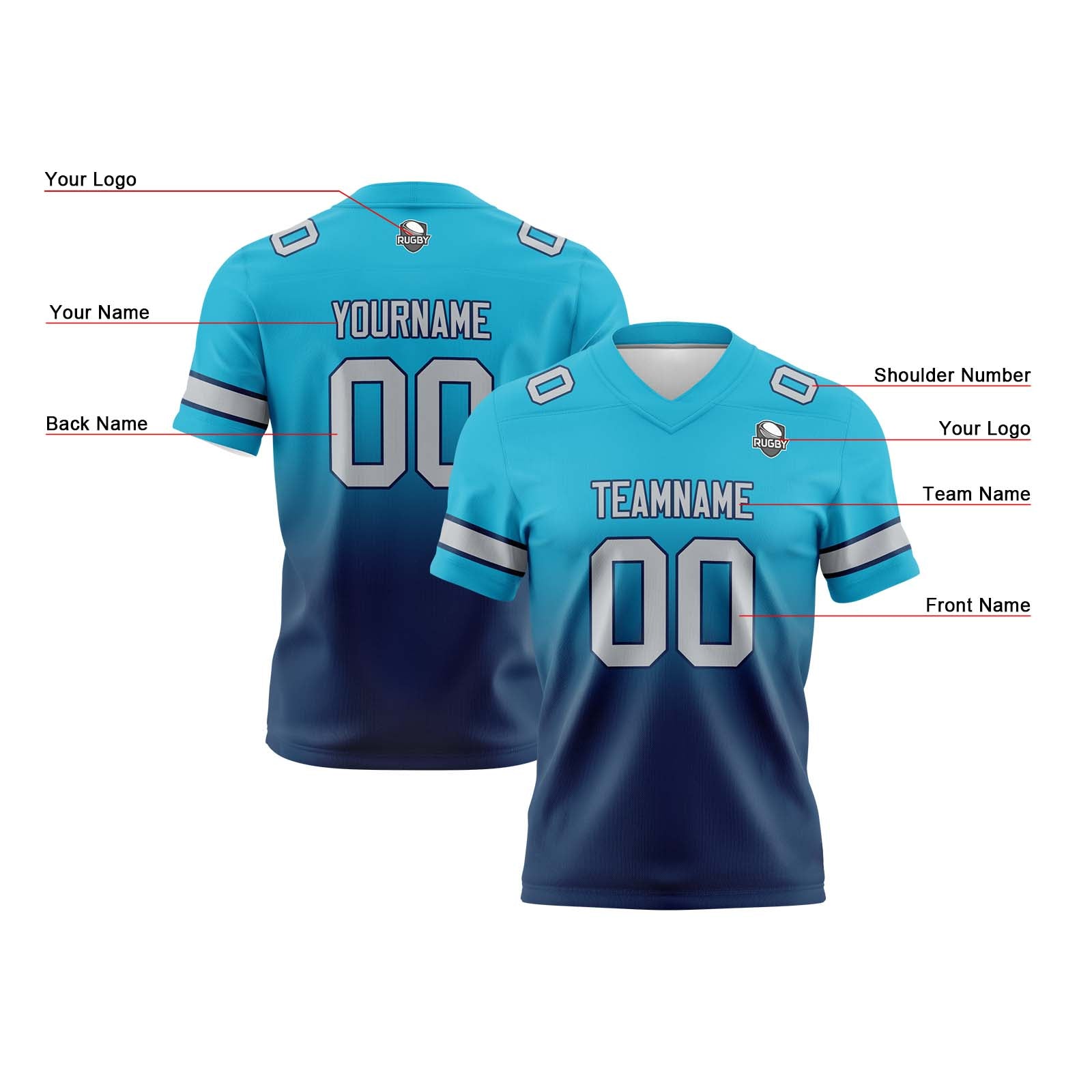 Camisetas de fútbol personalizadas con degradado-nombre-número y logotipo para adultos-niños y equipos
