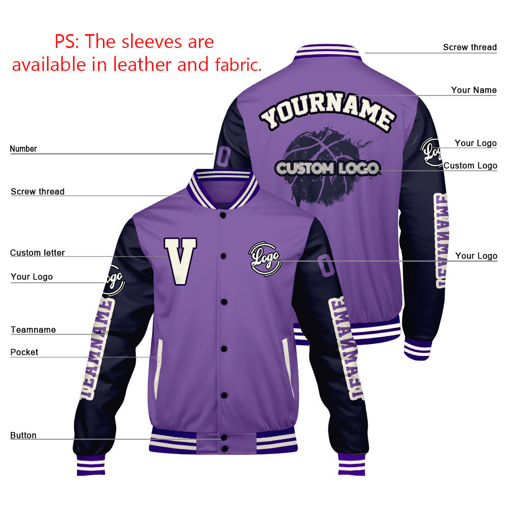 Chaquetas universitarias personalizadas de color morado y azul oscuro para hombres & mujeres y jóvenes & Chaquetas Letterman personalizadas
