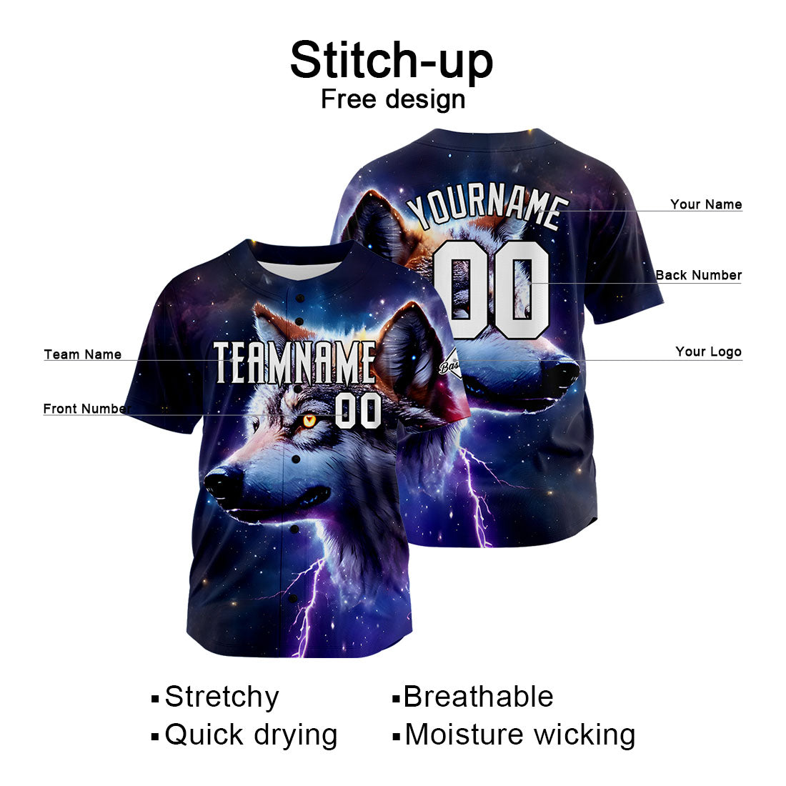Uniformes de béisbol personalizados Starry Wolf de alta calidad para adultos y niños & optimizados para el rendimiento