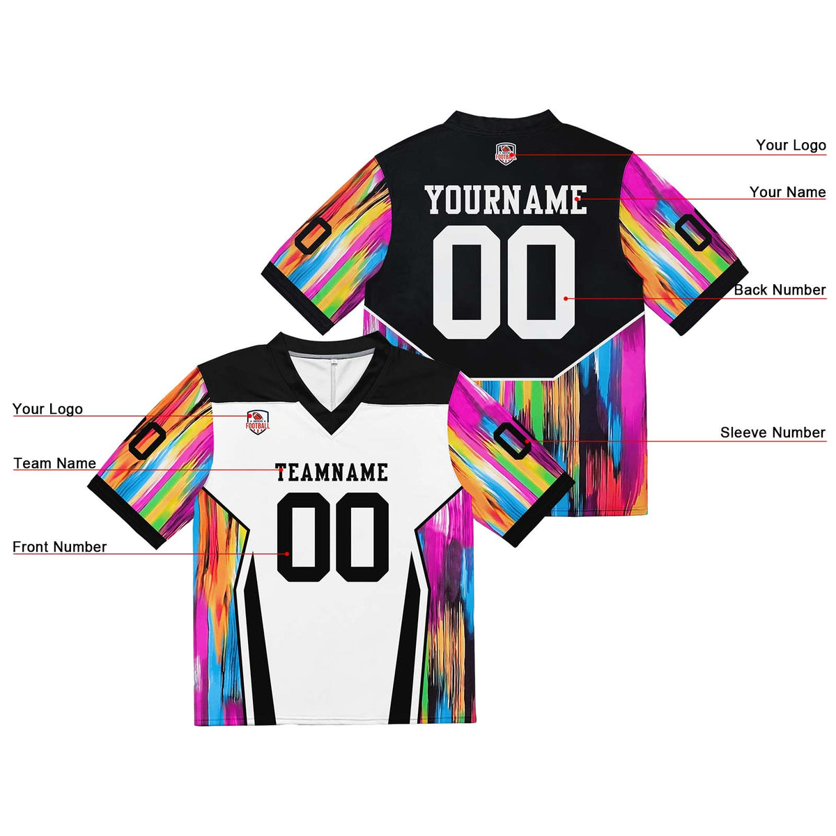 Camiseta de fútbol personalizada con nombre y número del equipo bordados-color blanco-negro y rosa
