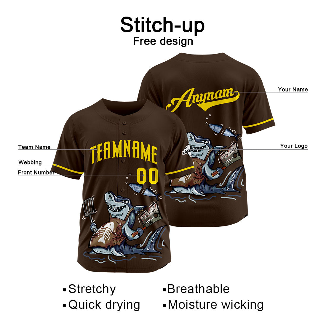 Uniformes de béisbol Custom Chef color marrón tiburón de alta calidad para adultos y niños & optimizados para el rendimiento