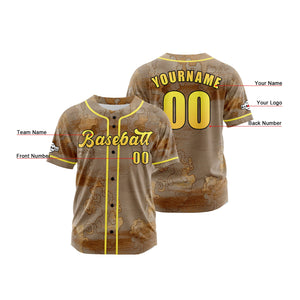 Camiseta de béisbol personalizada marrón con botones para hombre mujer adulto y joven Estampado de nombre número y logotipo
