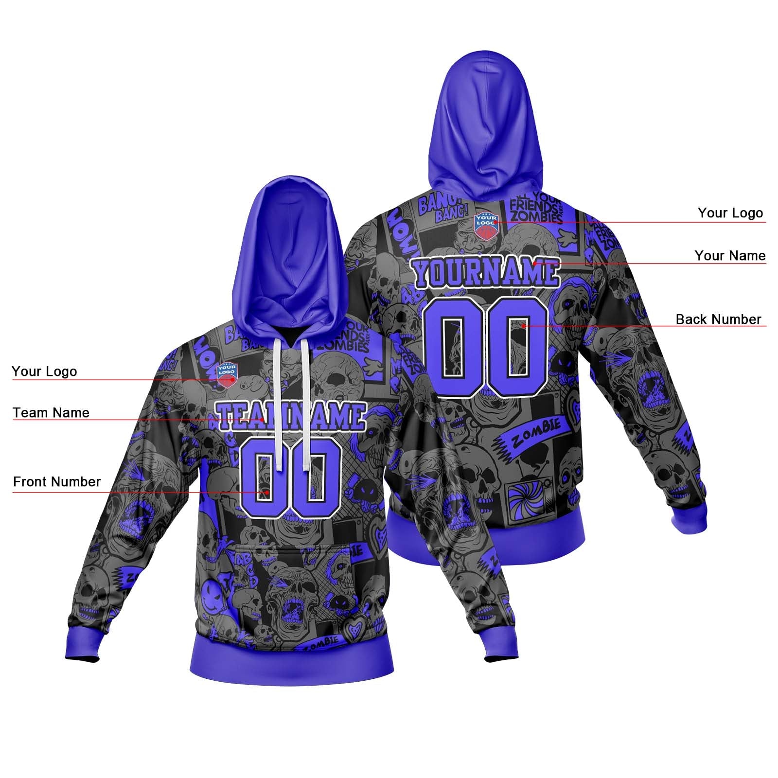 Sudadera con capucha degradada personalizada para hombre-mujer-niña o niño Imprime tu logotipo-nombre y número