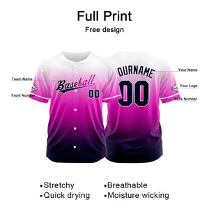 Camiseta de béisbol con dise?o personalizado estampado completo en azul marino morado y blanco