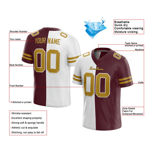 custom authentic split fashion football jersey burgundy-white-gold mesh