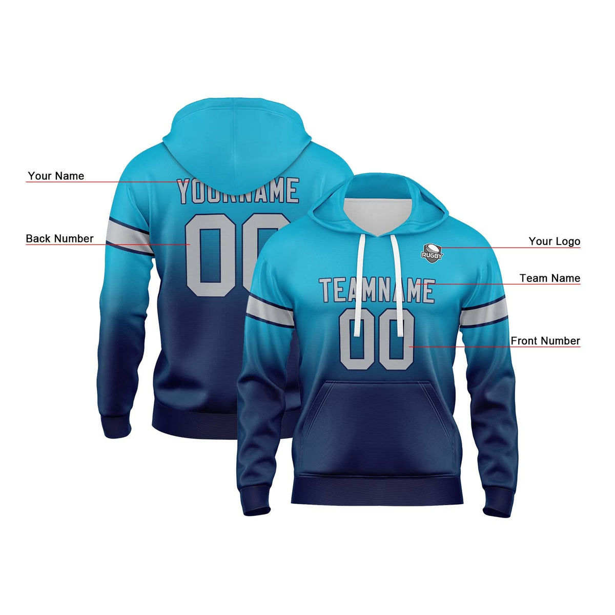 Sudadera con capucha personalizada con degradado para hombre-mujer-niña o niño Imprime tu logotipo-nombre o número