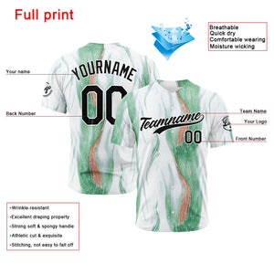 Camiseta de béisbol blanca y verde con dise?o personalizado estampado a todo color
