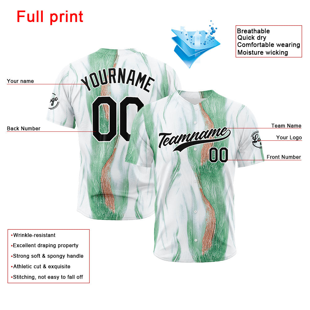Camiseta de béisbol blanca y verde con dise?o personalizado estampado a todo color