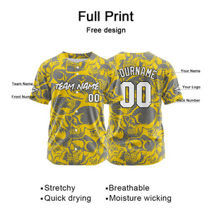 Camiseta de béisbol personalizada para hombres mujeres ni?os y jóvenes con bordados e impresión en amarillo y gris