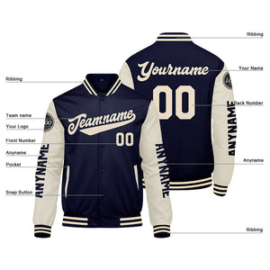 Chaquetas universitarias personalizadas azul marino y crema para hombres & mujeres y jóvenes & Chaquetas tipo Letterman personalizadas