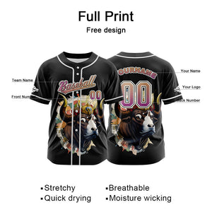 Camiseta de béisbol negra personalizada con botones para hombre mujer adulto y joven Nombre número y logotipo impresos
