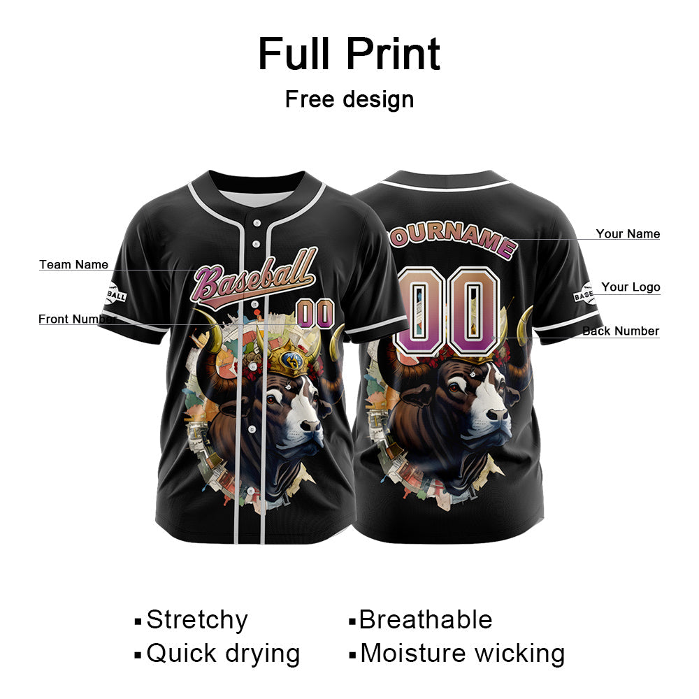 Camiseta de béisbol negra personalizada con botones para hombre mujer adulto y joven Nombre número y logotipo impresos