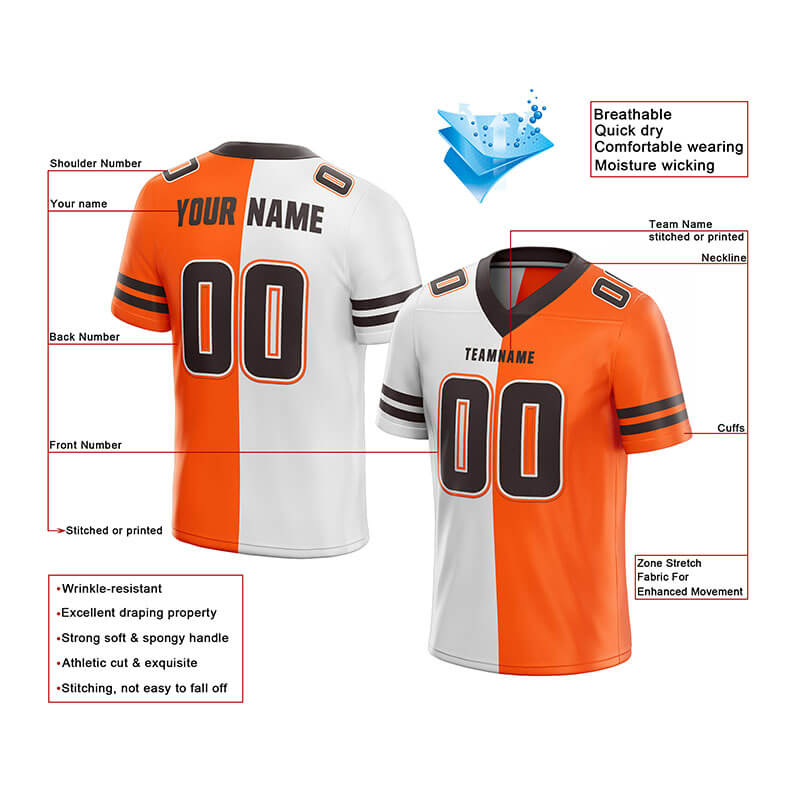 custom authentic split fashion football jersey orange-white-brown mesh