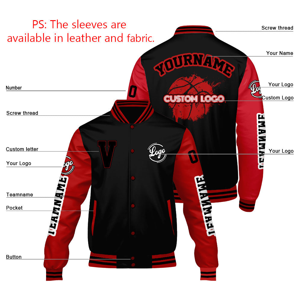 Chaquetas universitarias personalizadas negras y rojas para hombres & mujeres y jóvenes & Chaquetas Letterman personalizadas
