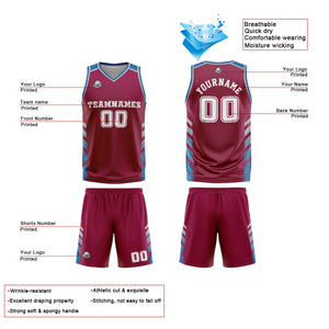 Uniforme de baloncesto personalizado en color morado y azul con tu logotipo-nombre y número impresos