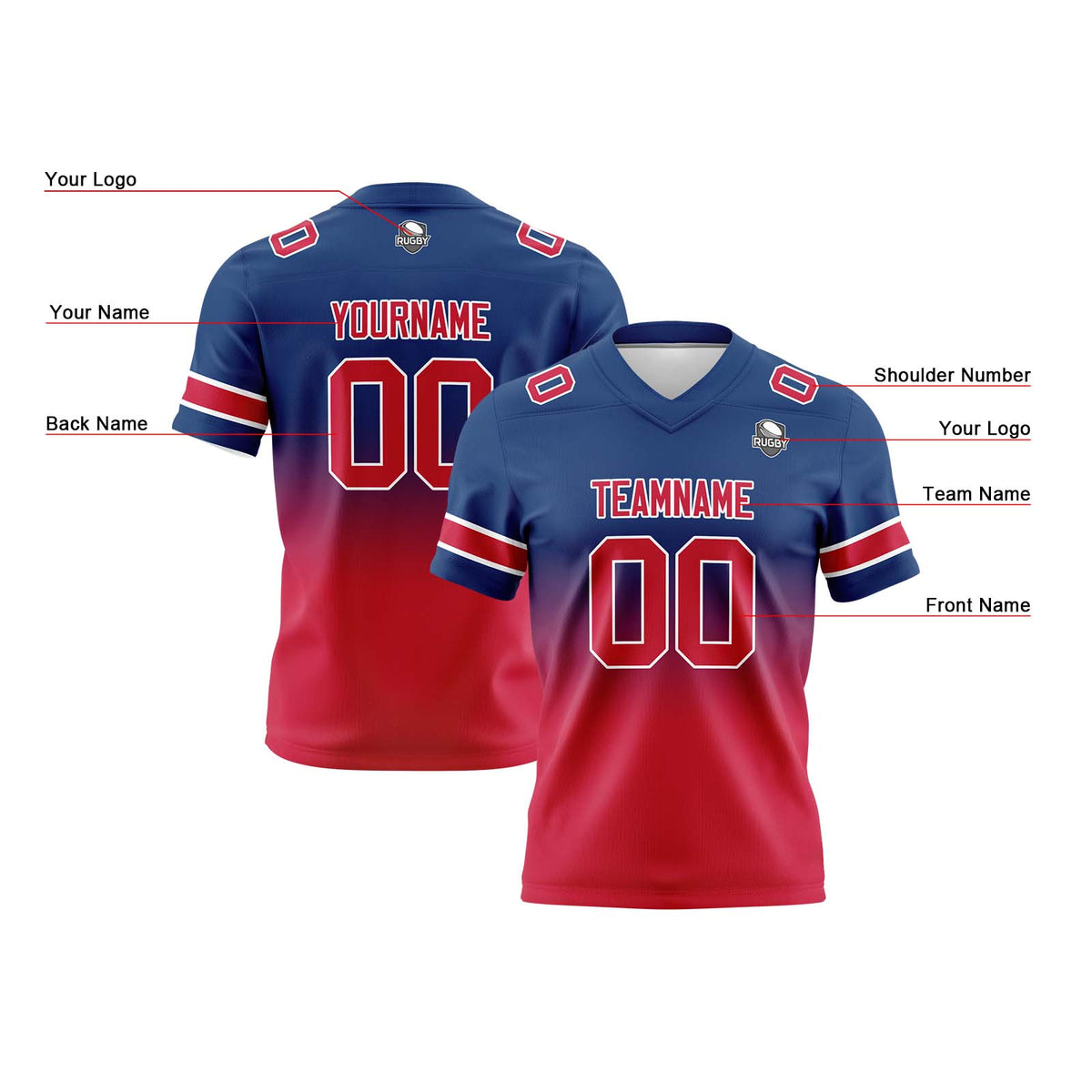 Camisetas de fútbol personalizadas con degradado-nombre-número y logotipo para adultos-niños y equipos