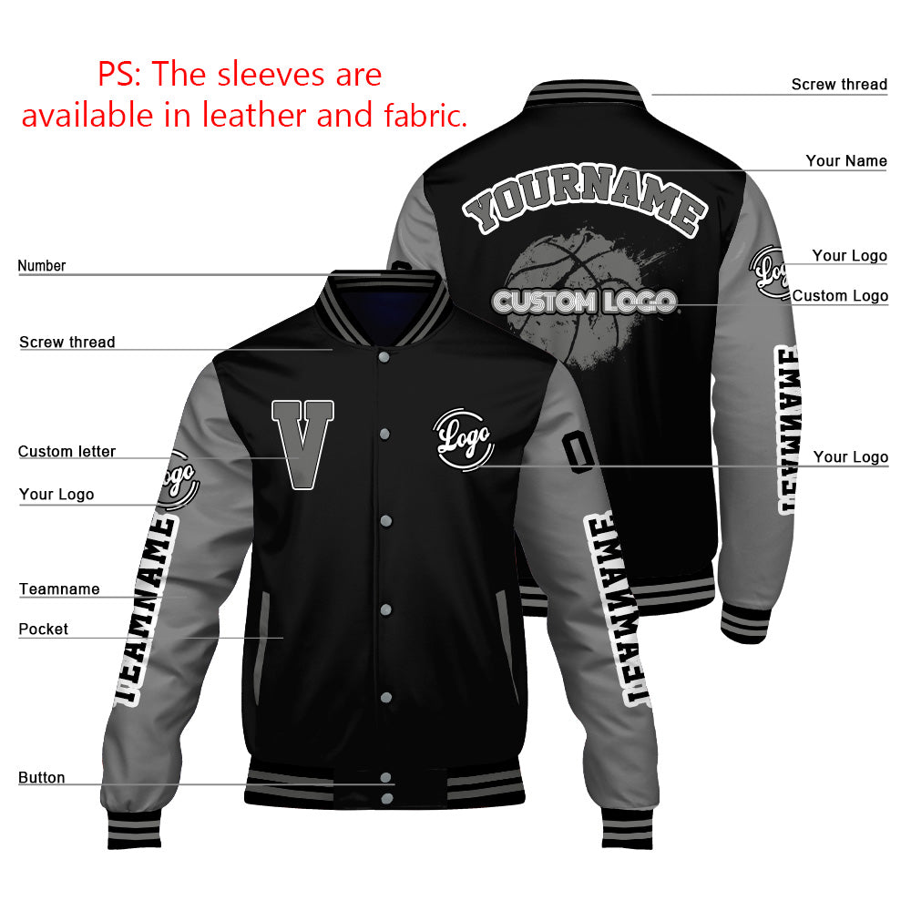 Chaquetas universitarias personalizadas en negro y gris mate para hombres & mujeres y jóvenes & Chaquetas Letterman personalizadas
