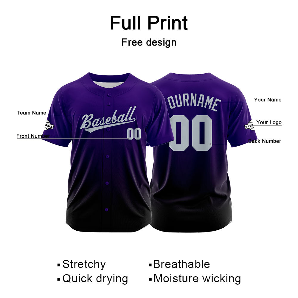 Camiseta de béisbol con dise?o personalizado estampado en negro y morado