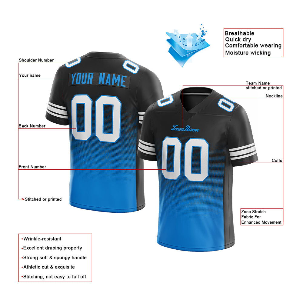 custom authentic gradient fashion football jersey light blue-black-white
