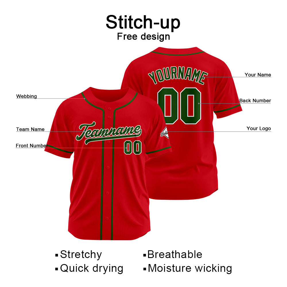 Camiseta de béisbol personalizada con diseño bordado & estilo hip hop & color rojo y verde oscuro