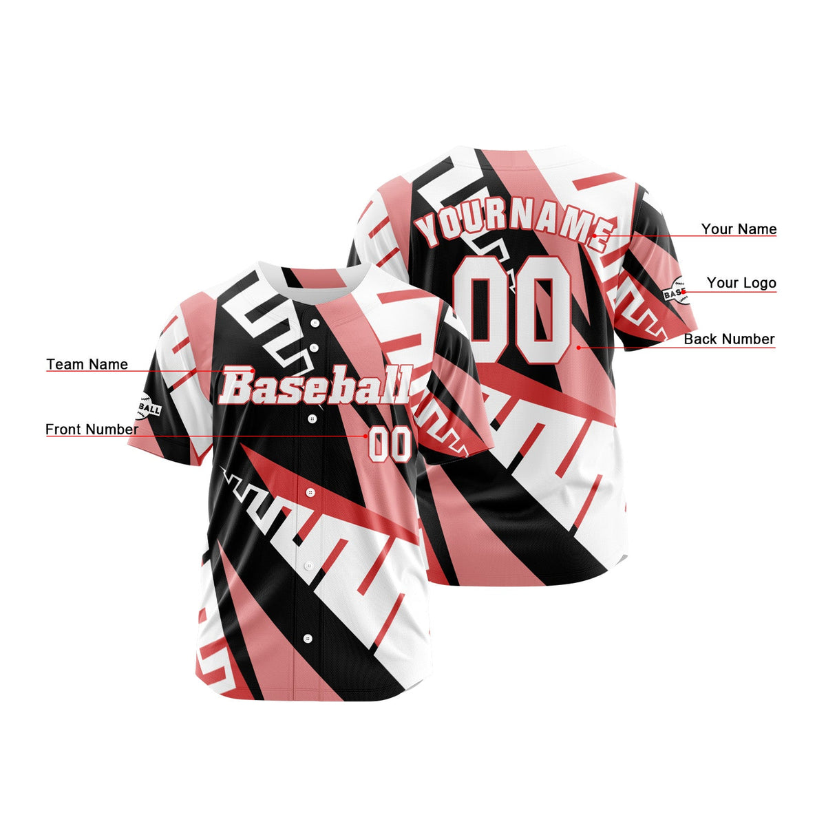 Camiseta de béisbol roja personalizada con botones para hombre mujer adulto y joven Estampado de nombre número y logotipo