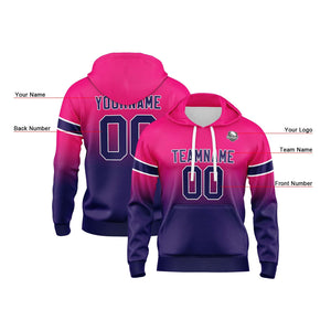 Sudadera con capucha personalizada con degradado para hombre-mujer-niña o niño Estampa tu logotipo-nombre o número en rosa y morado oscuro