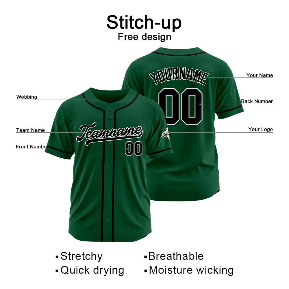 Camiseta de béisbol personalizada con diseño bordado & estilo hip hop & color verde oscuro-negro