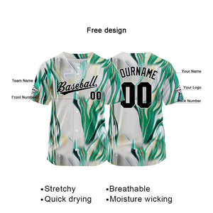 Camiseta de béisbol con dise?o personalizado estampado a todo color verde y blanco