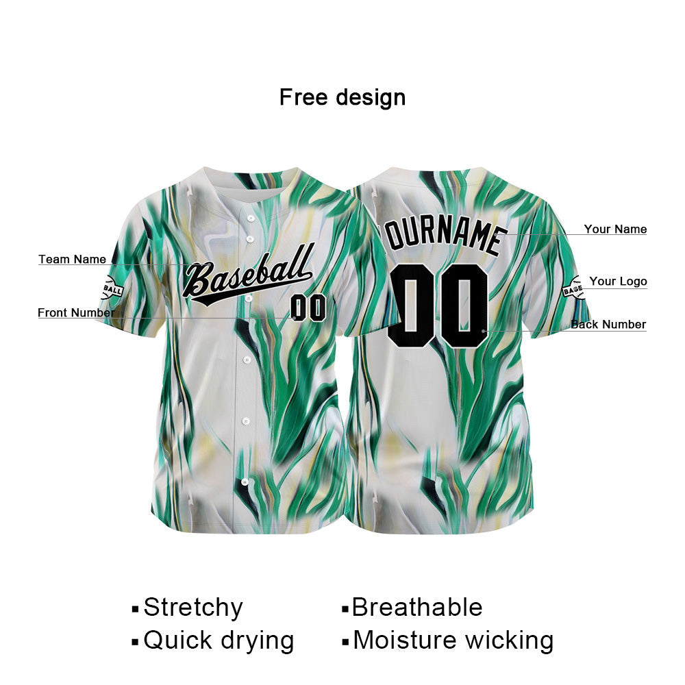 Camiseta de béisbol con dise?o personalizado estampado a todo color verde y blanco