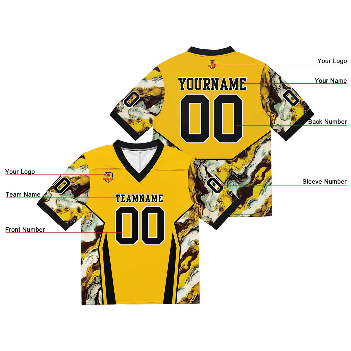Camiseta de fútbol personalizada con nombre y número del equipo impresos y bordados-color amarillo y negro