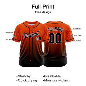 Camiseta de béisbol con dise?o personalizado estampado completo en negro y naranja