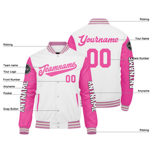 Chaquetas universitarias blancas y rosas personalizadas para hombres & mujeres y jóvenes & Chaquetas Letterman personalizadas