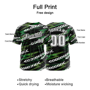 Camiseta de béisbol personalizada negra y verde con botones para hombre mujer adulto y joven Estampado de nombre número y logotipo