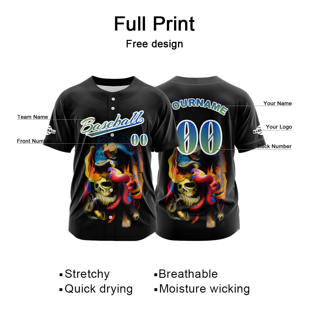 Camiseta de béisbol negra personalizada con botones para hombre mujer adulto y joven Nombre número y logotipo impresos