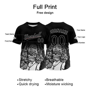 Camiseta de béisbol negra personalizada con nombre número y logotipo personalizados
