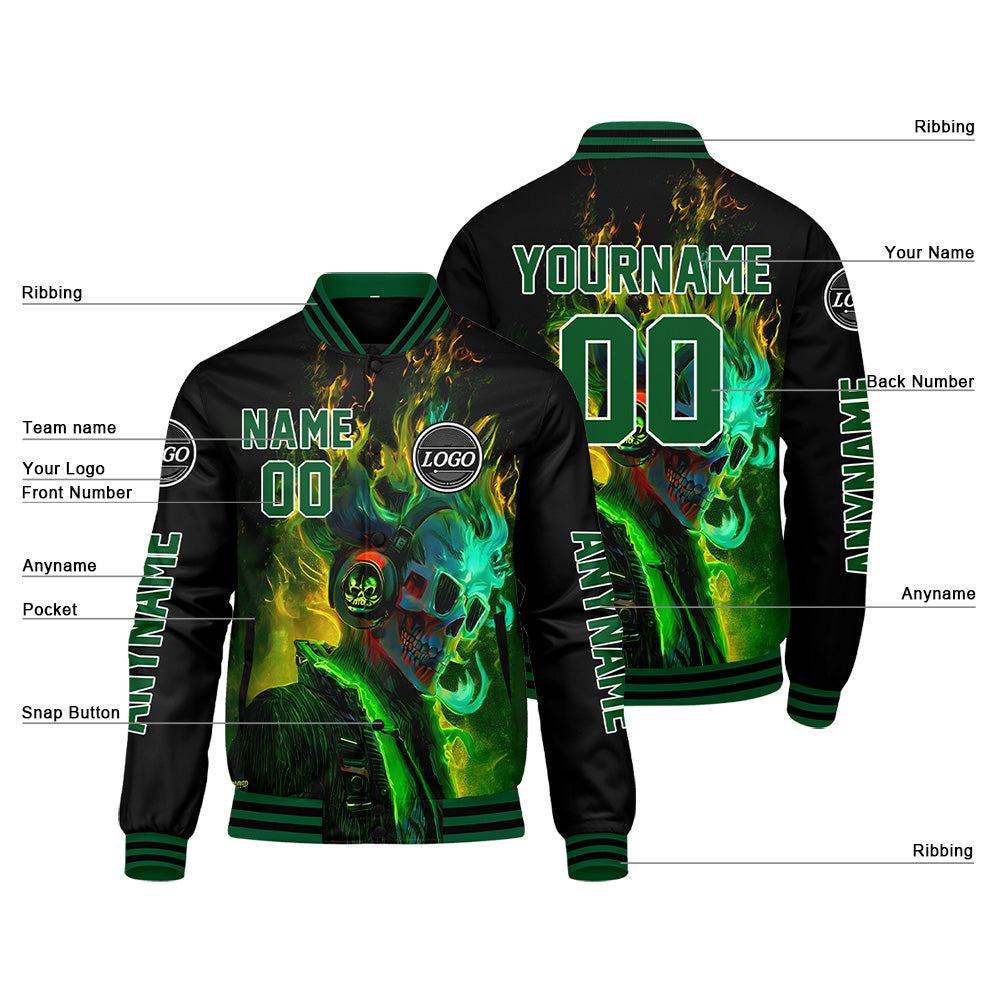 Chaquetas universitarias personalizadas en verde y negro para hombres & mujeres y jóvenes & Chaquetas Letterman personalizadas