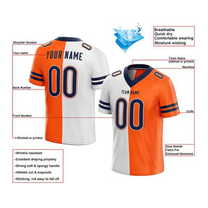 custom authentic split fashion football jersey white-navy-orange mesh
