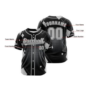 Camiseta de béisbol personalizada negra y gris con botones para hombre mujer adulto y joven Estampado de nombre número y logotipo