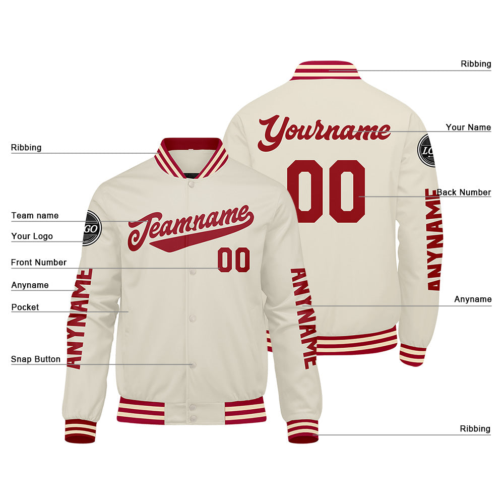 Chaquetas universitarias personalizadas de color rojo crema para hombres & mujeres y jóvenes & Chaquetas Letterman personalizadas