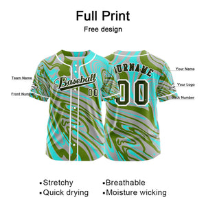 Camiseta de béisbol personalizada gris verdosa con botones para hombre mujer adulto y joven Estampado de nombre número y logotipo