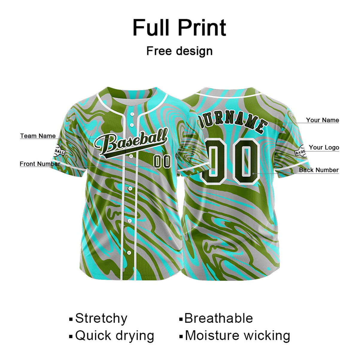 Camiseta de béisbol personalizada gris verdosa con botones para hombre mujer adulto y joven Estampado de nombre número y logotipo