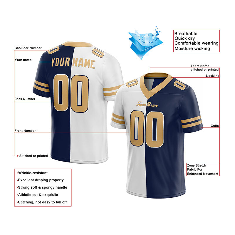 custom authentic split fashion football jersey royal-white-yellow mesh