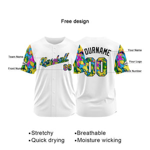 Camiseta de béisbol con dise?o personalizado estampado completo en blanco verde y amarillo