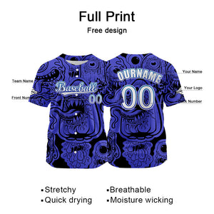 Camiseta de béisbol azul personalizada con botones para hombre mujer adulto y joven Estampado de nombre número y logotipo