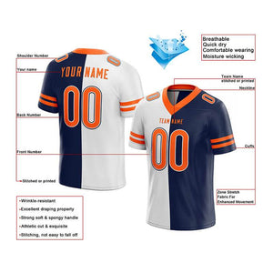 custom authentic split fashion football jersey white-navy-orange mesh