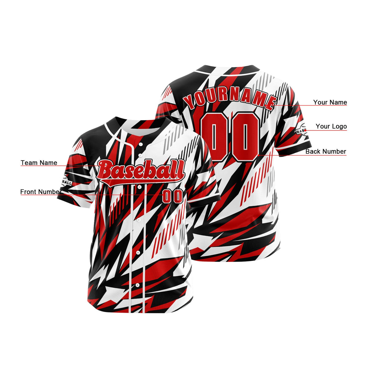 Camiseta de béisbol roja personalizada con botones para hombre mujer adulto y joven Estampado de nombre número y logotipo