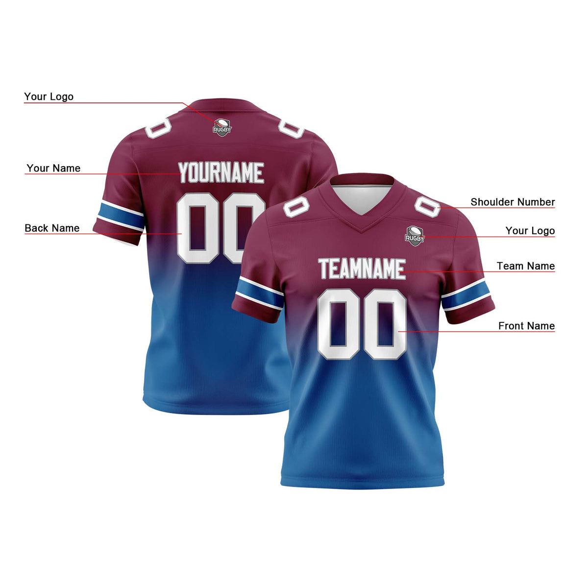 Camisetas de fútbol personalizadas con degradado-nombre-número y logotipo para adultos-niños y equipos
