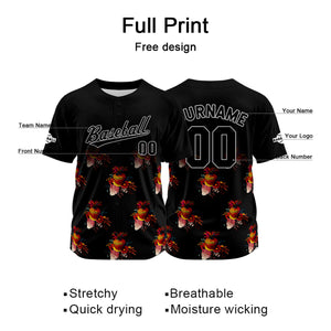 Camiseta de béisbol negra personalizada con nombre número y logotipo personalizados
